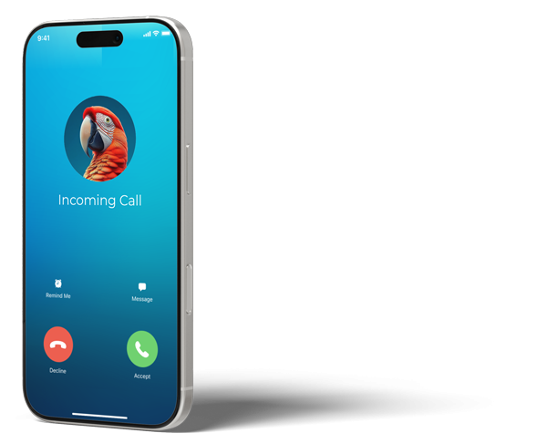 Your business, always connected Image of an iPhone with Incoming Call with a Parrot